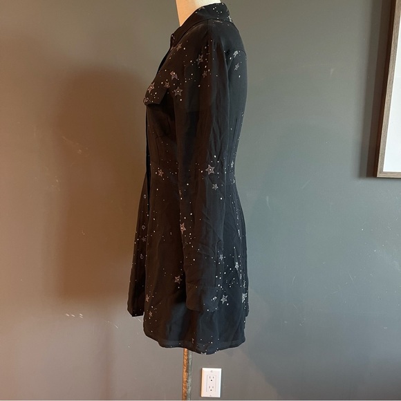 A.L.C. Pedro Black Star Pattern Long Sleeve Silk Dress - Picture 5 of 10